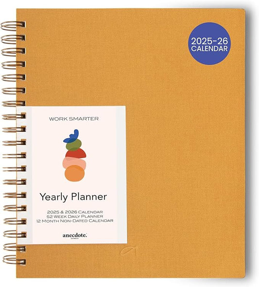 Anecdote 2025 Planner (8.5" x 10") Daily Planner Weekly Monthly Planner - 52 Weeks w/Library Buckram Cover, Brass Spiral - A4 Size Bleed-Resistant Paper – Mustard-DeskLoop Office