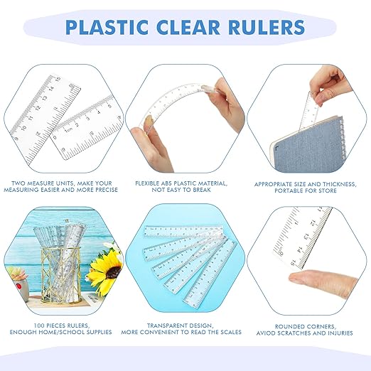 Zonon 200 Pcs 6 Inch Rulers Bulk Clear Plastic Flexible Straight Rulers with Inches and Centimeters First Day of School Gift for Students Back to School Office Supplies-DeskLoop Office
