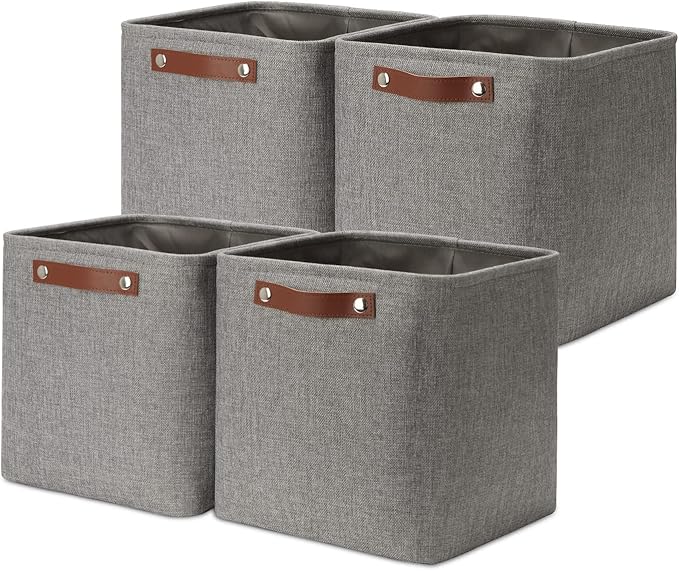 DULLEMELO Square Storage Cubes Baskets for Gifts Empty, 11 inch Cube Stroage Bins Linen Closet Organizers and Storage Baskets for Toy Nursery Shelves Bedroom Storage(4 Pack - 11" Grey)-DeskLoop Office