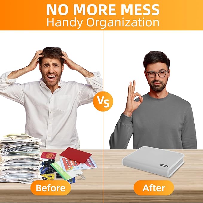 JUNDUN Accordion File Organizer - 12 Pocket Expanding File Folder with Zipper & Labels - Fireproof File Folder Organizer with Multi-Pockets,Document Organizer for Letter A4 Files and More (Silver)-DeskLoop Office