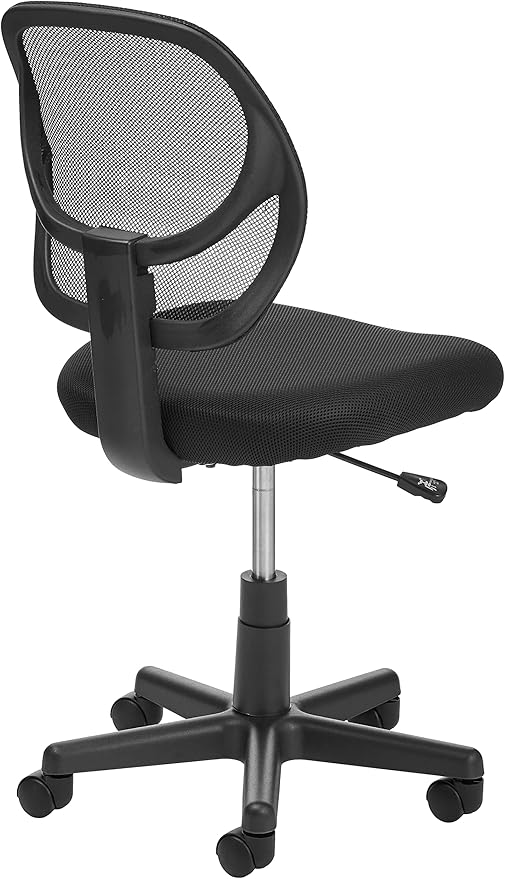 Amazon Basics Rolling Desk Chair, Adjustable, Low Back, Padded Seat, Breathable Mesh, Swivel, Black, 21.25" D x 22.5" W x 38" H-DeskLoop Office