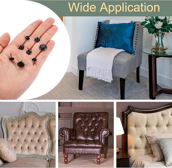 uxcell 50 Pcs Upholstery Tacks, 7 x 13mm Round Head Upholstery Nails Pins Vintage Decorative Furniture Tacks for Chairs Sofas Beds DIY Project, Black-DeskLoop Office