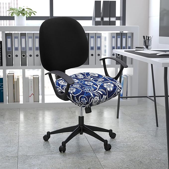 Smiry Printed Office Computer Chair Seat Covers, Stretch Fit Universal Desk Rotating Chair Cover Washable Removable Seat Cushion Protectors - Navy Blue-DeskLoop Office