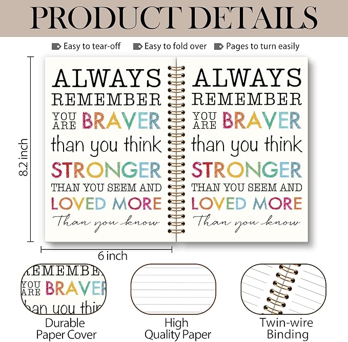 Inspirational Motivational Notebook Journal, Inspirational Gifts Spiral Notebook, You are Brave Motivational Notebooks Gifts for Women Men, Positive Gifts School Office Supplies, 6x8.2In-DeskLoop Office