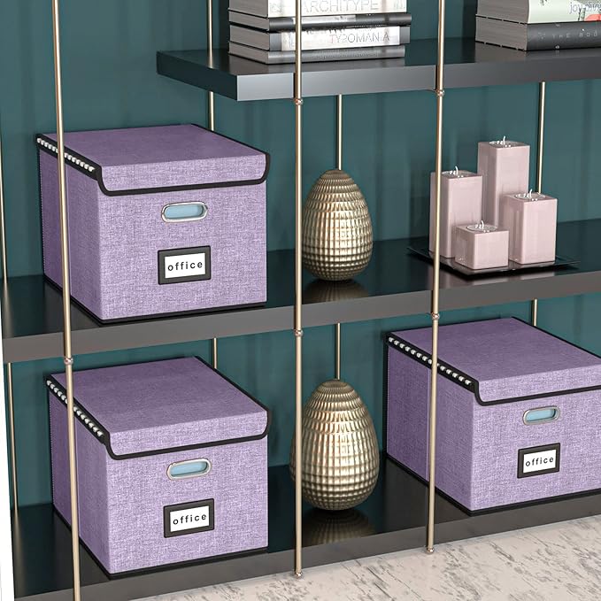 Decorative File Organizer Storage Boxes with Lid, Huolewa Linen Hanging Filing & Storage Box with Plastic Slide for Office/Decor/Home, Universal Hanging Filing Organization Box for Letter/Legal Folder-DeskLoop Office