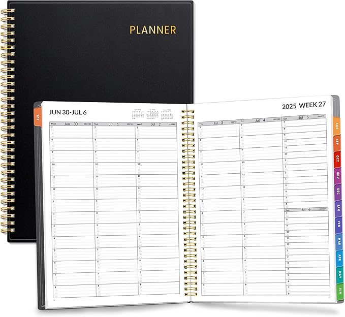 SUNEE 2025-2026 Appointment Book, Quarter-Hourly, Weekly & Monthly - from July 2025 to June 2026, 8.5"x11" Academic Planner, Flexible Cover, Note Pages, Bookmark, Spiral Binding, Black-DeskLoop Office