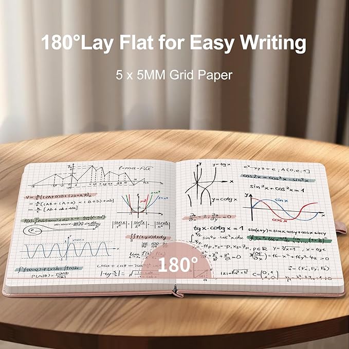 AHGXG Graph Paper Notebook - Grid Notebook Journal A5, 120 GSM Thick Graph Paper, 160 Pages, Leather Hardcover, for Graphing, Writing, Math, Engineering, 5.75'' × 8.38''- Rose Gold-DeskLoop Office