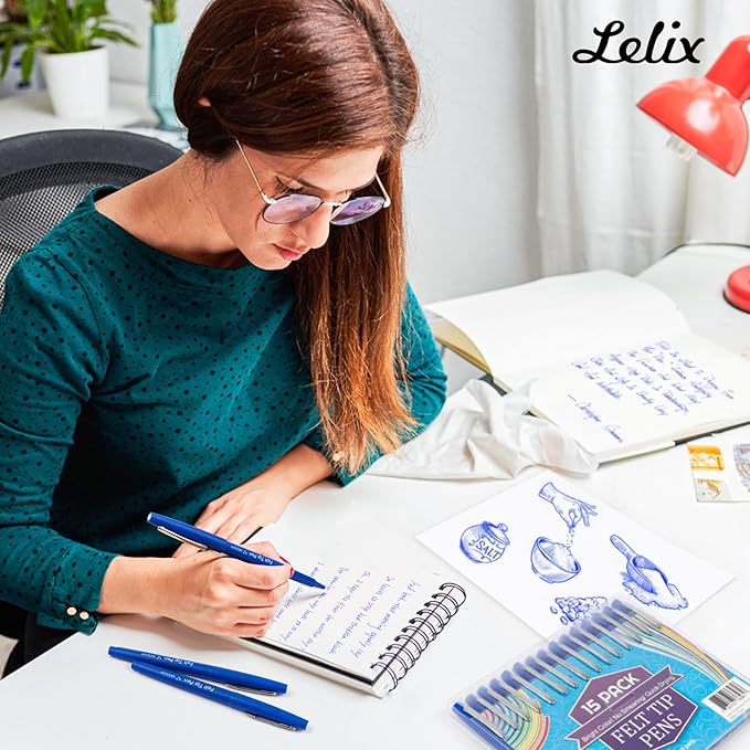 Lelix Felt Tip Pens, 30 Blue Pack, 0.7mm Medium Point, Felt Tip Markers Pens for Journaling, Writing, Note Taking, Planner, Perfect for School Office and Art Supplies-DeskLoop Office