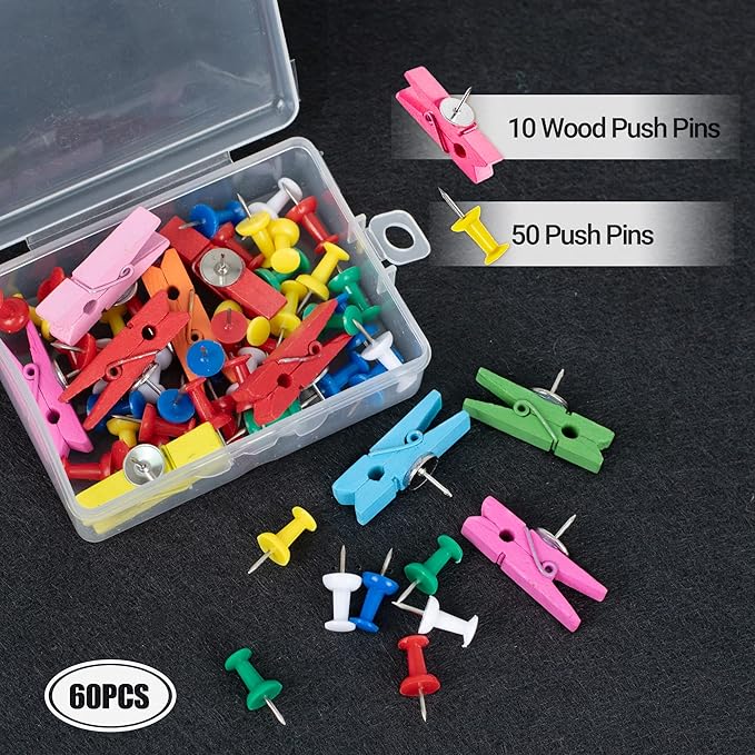 AKTOP Cork Board Bulletin Board 12x12, 1/2" Thick Felt Cork Board Tiles 6 Pack, Small Square Pin Board for Wall, Self Adhesive Corkboards with 60 Push Pin Wood Clips for School, Home & Office, Black-DeskLoop Office