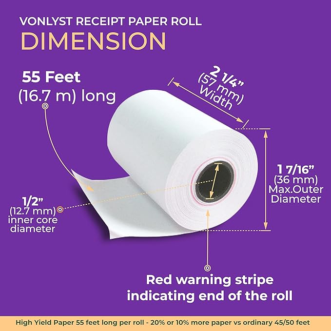 Thermal Paper Roll 2 1/4 x 55 for Verifone Vx520 Ingenico ICT220 ICT250 FD400 (20 rolls)