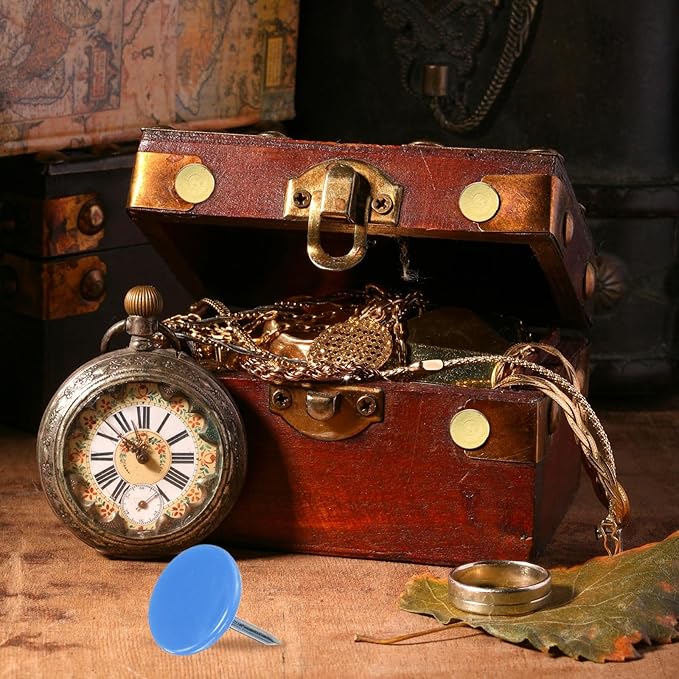 uxcell 150Pcs Upholstery Tacks, 11mmx13mm Flat Head Thumb Tack Decorative Furniture Nails Push Pins for Furniture Sofa Headboards, Blue-DeskLoop Office