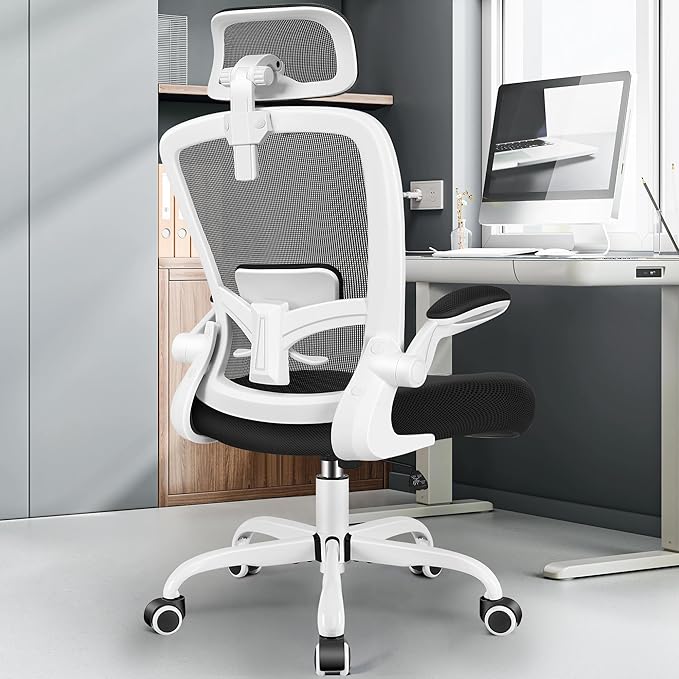 FelixKing Ergonomic Office Chair, Headrest Desk Chair with Adjustable Lumbar Support, Home Office Swivel Task Chair with High Back and Armrest, Adjustable Height Gaming Chair (White)-DeskLoop Office