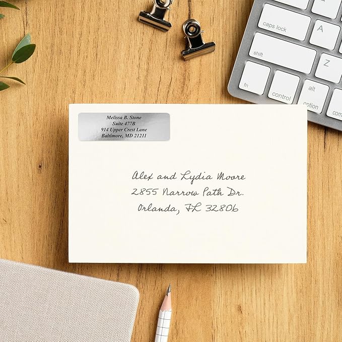 Silver Foil Personalized Return Address Labels Without Dispenser - Roll of 250 Custom Stickers-DeskLoop Office