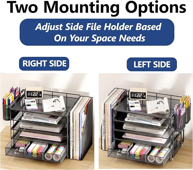 Desk Organizers and Accessories, 5-Tier Paper File Organizer with Drawer & Pen Holder, Office Desk Accessories Workspace Desktop Organizer for Office Supplies(Black)-DeskLoop Office