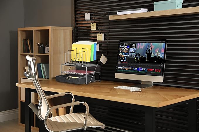 Deco Brothers Desktop File Organizer with Double Tray and 5 Folder Stand, Black-DeskLoop Office