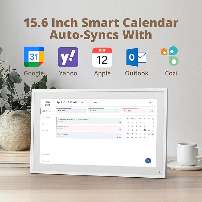 Dragon Touch 15.6" Digital Calendar Chore Chart – 1080P Full HD Interactive Touchscreen, Smart Family Planner, Hearth Display Digital Calendar Wall & Desk Mountable for Seamless Scheduling-DeskLoop Office