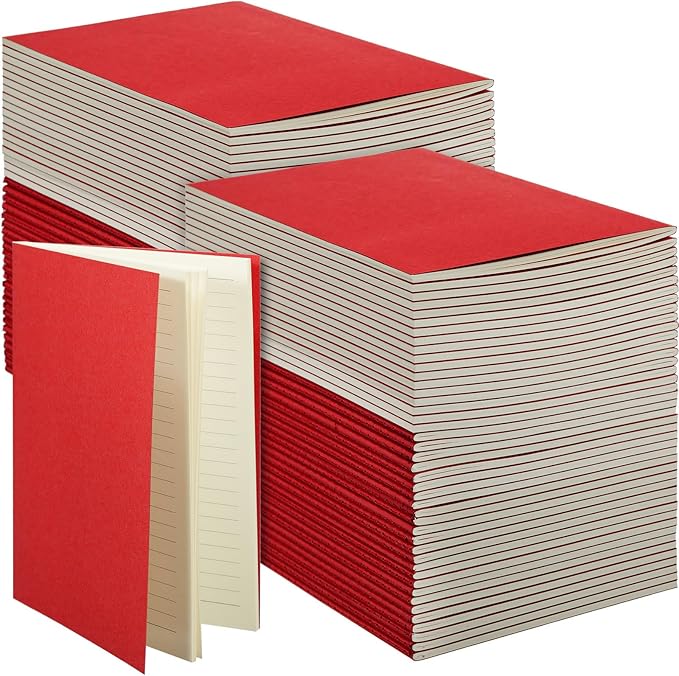 100 Pcs Kraft Notebook Journals 5.5 Inch x 8.3 Inch A5 Softcover Notebooks Bulk for Writing Sketch Office Notepad with 60 Pages 30 Sheets (Multicolor,Lined) (Red,Lined)-DeskLoop Office