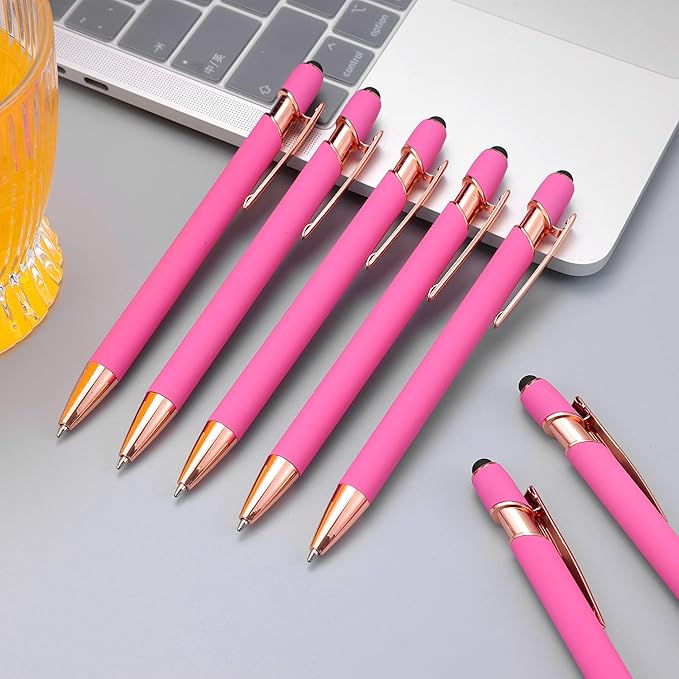 12 PCS 2 in 1 Stylus Ballpoint Pen with Stylus Tip, 1.0 mm Black Ink Metal Pen Stylus Pen for Touch Screens (Rose Gold & Pink)-DeskLoop Office