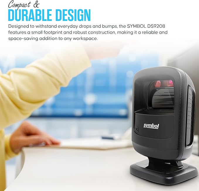 DS9208 Zebra Symbol Digital Handsfree 1D/2D Barcode Scanner with USB Cable & Microfiber Cleaning Cloth - High Performance Scanning, Compact Design, Standard Range (Renewed)-DeskLoop Office