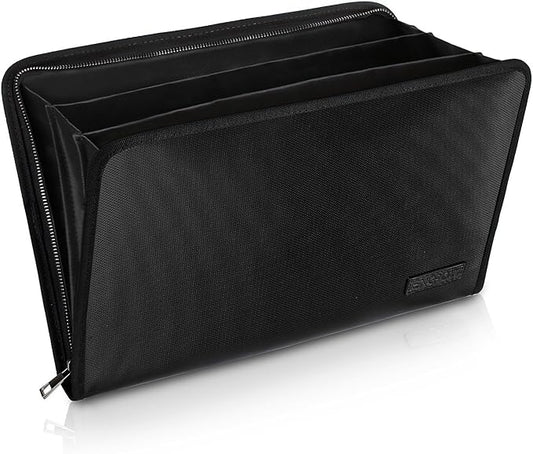 Expanding File Folder Important Document Organizer Fireproof & Waterproof Document Bag with A4 Size 3 Pockets Zipper Closure Non-Itchy Silicone Coated Portable Filing Wallet Pouch(14.3inx9.8inx1.6in)-DeskLoop Office
