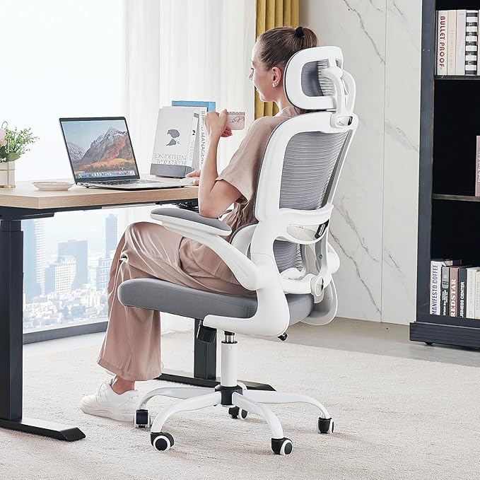 TRALT Office Chair Ergonomic Desk Chair, 330 LBS Home Mesh Office Desk Chairs with Wheels, Comfortable Gaming Chair, High Back Office Chair for Long Hours (White)-DeskLoop Office