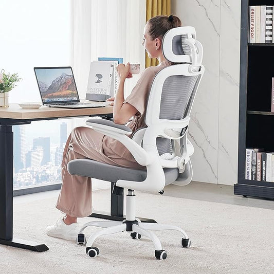 TRALT Office Chair Ergonomic Desk Chair, 330 LBS Home Mesh Office Desk Chairs with Wheels, Comfortable Gaming Chair, High Back Office Chair for Long Hours (White)-DeskLoop Office