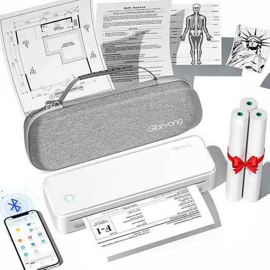 Inkless Portable Printer for Travel, Wireless Thermal Printer Supports 8.5 x 11 Inch US Letter Size, Bluetooth Machine Includes Carry Case and 3 Rolls of Thermal Paper Kit, White-DeskLoop Office