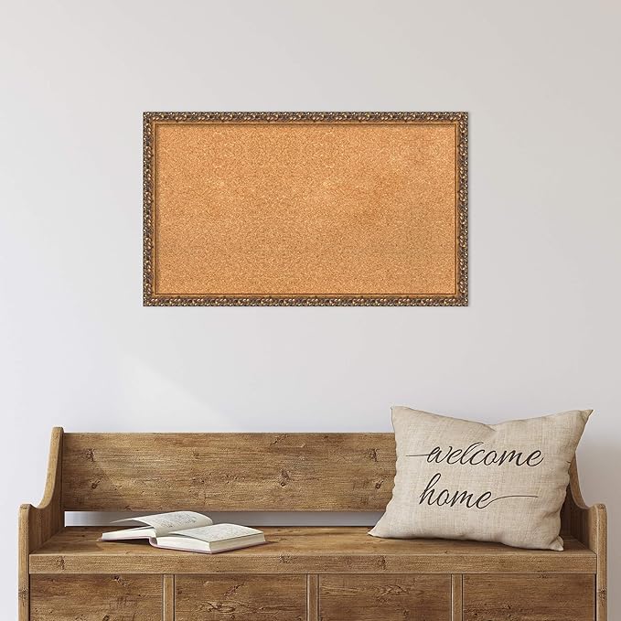 Amanti Art Natural Cork Board for Wall, 18x30 Vision Board with Bronze Frame, Medium Corkboard Office Decor for Home Organization, Traditional Corkboard Pinboard to Display Items for Home-DeskLoop Office