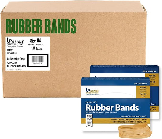 Upgrade Office Supply UPG22964CS Rubber Bands, Size 64 (3-1/2 x 1/4), 3200 Bands, 1/4 lb 40-Box Case, USA-DeskLoop Office