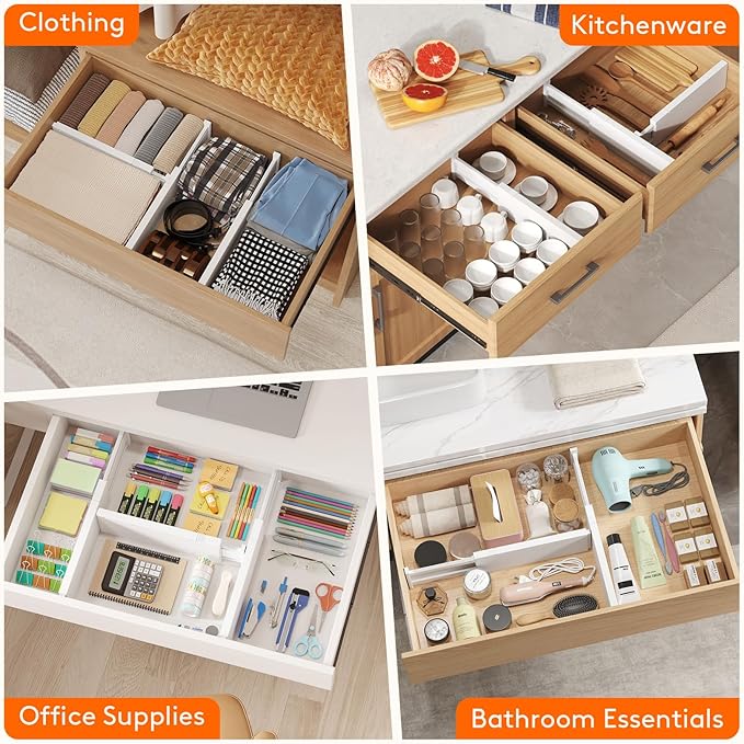 Lifewit 8 Pack Drawer Dividers Plastic 4" High, 13.5-22" Adjustable Drawer Organizers for Clothes, Expandable Dresser Separators in Bedroom/Bathroom/Kitchen/Fridge/Office Organization and Storage-DeskLoop Office