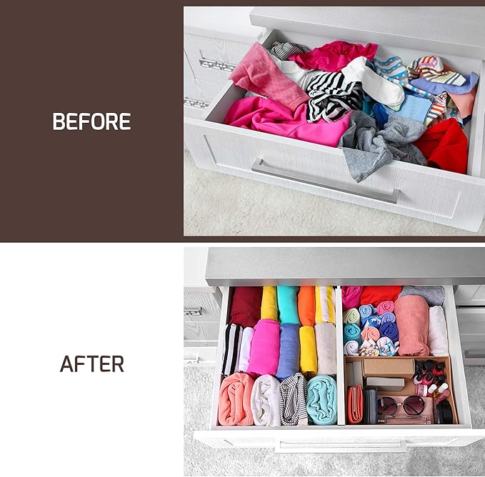 Adjustable Bamboo Drawer Divider Organizers - 6 Pack Large Expandable Drawer Organization Separators for Kitchen Utensils, Dresser, Bedroom, Bathroom, Baby Drawer, Office - 17.5” to 22" (White)-DeskLoop Office