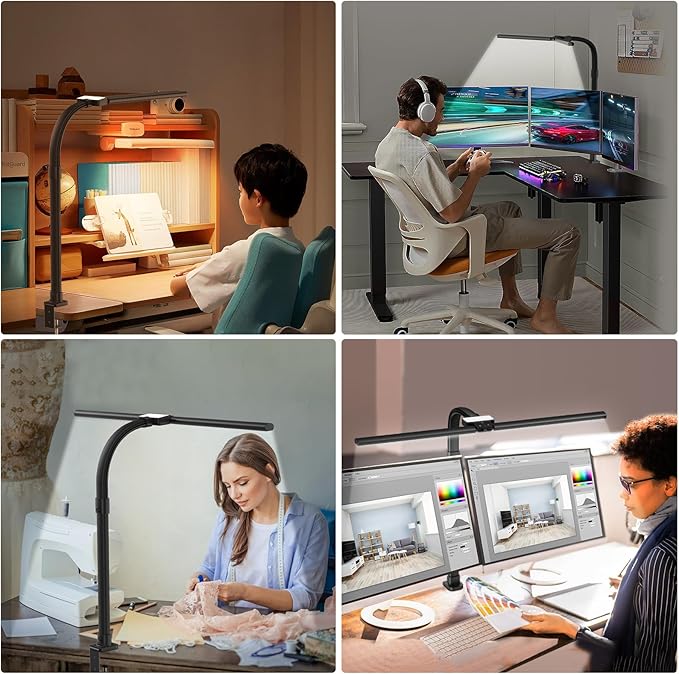 Led Desk Lamp for Home Office,24W Bright Eye-Caring Desk Light with Clamp,5 brightness and 5 temperatures Dimmable Workbench Task Light, Adjustable Gooseneck Table Lamp for Monitor Study(black)-DeskLoop Office