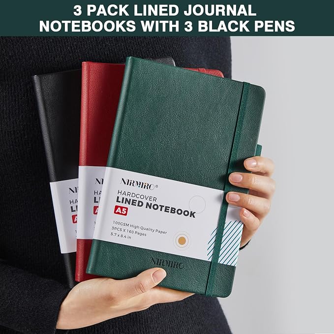 Hardcover Journal Notebook, 3 Pack 160 Pages Lined Journaling Notebooks - Image 7