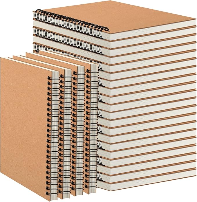 24 Pack A5 Spiral Notebooks Journal with Kraft Cover, 5x8 Inches, Ruled Lined Paper, for Work, Sketches, Study, Notes Taking, Gifts, Brown (24 PCS(Lined))-DeskLoop Office