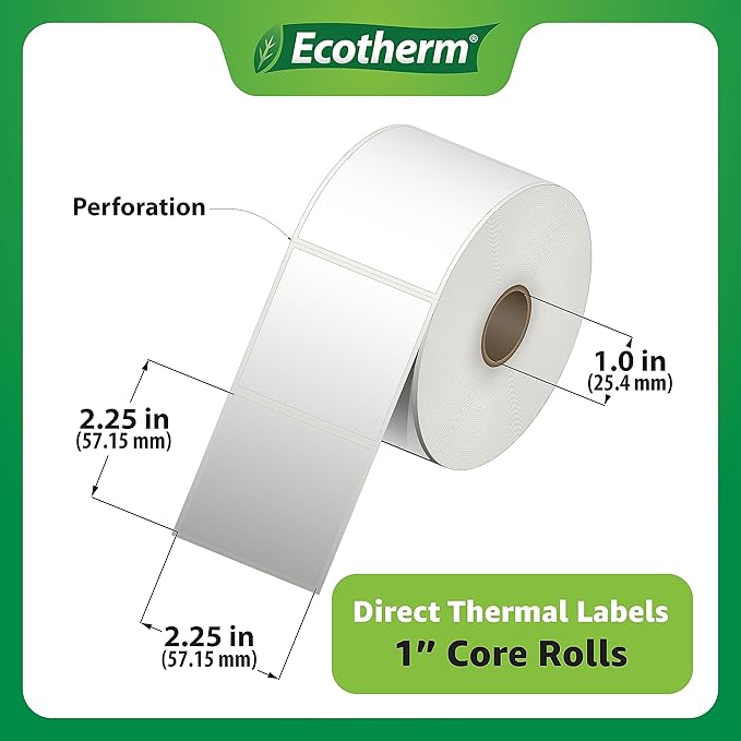 2.25" x 2.25" Thermal Labels | 4 Rolls | 2800 Labels | fits Zebra, Munbyn, Rollo, Godex, Arkscan, iDPRT, Offnova Thermal Label Printers and More | Blank White Adhesive Stickers by Ecotherm-DeskLoop Office