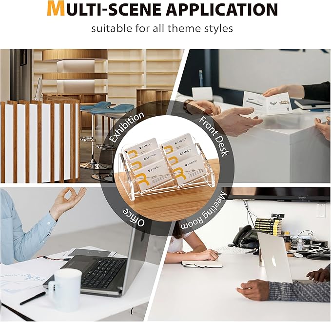 SANRUI Acrylic Business Card Holder for Desk, 3 Tier Clear Tilt Business Name Card Display Holders Stand Storage Organizer Fits 360 Business Cards (Horizontal, 6-Slot)-DeskLoop Office