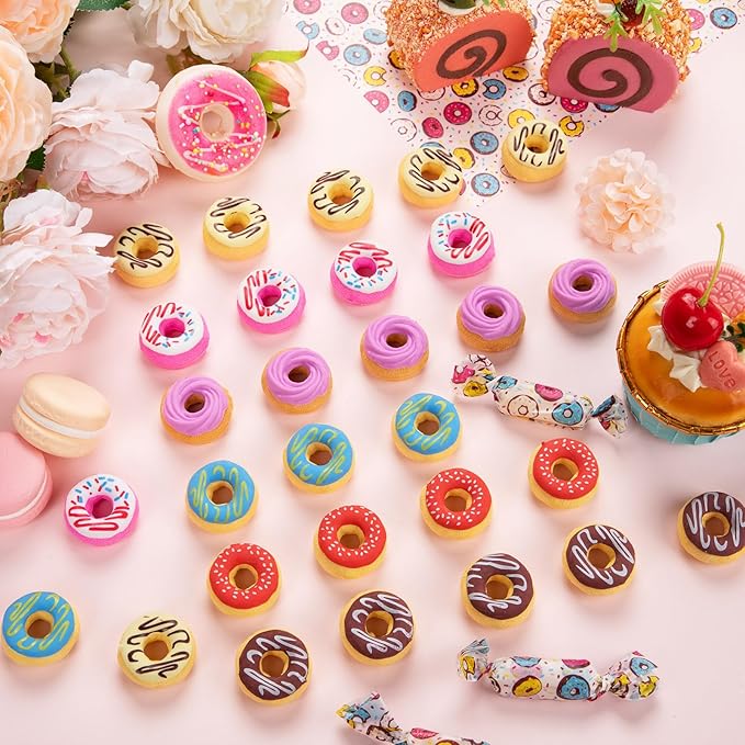 Donut Erasers, 25 Pieces Bulk, 3D Cute Food Novelty Pencil Erasers for Candy Party Favor Gift Filling and Art Supplies-DeskLoop Office