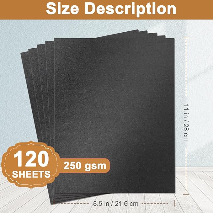 120 Sheets Shimmer Black Cardstock 8.5 x 11 Crafts Paper, 250gsm/92lb Heavyweight Construction Paper Card Stock for Halloween, DIY Cards Making, Greeting Cards, Party, Wedding Invitations-DeskLoop Office
