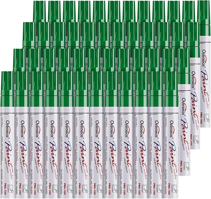 Overseas 48 Green Paint Pens, Oil Based Permanent Markers Set - Quick Drying, Waterproof, Fade-Resistant, Medium Tip Paint Markers Bulk for Wood, Metal, Rock, Ceramic, Plastic, Canvas, Glass, Rubber-DeskLoop Office