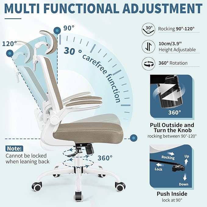 FelixKing Ergonomic Office Chair, Headrest Desk Chair Office Chair with Adjustable Lumbar Support, Home Office Swivel Task Chair with High Back and Armrest, Adjustable Height Gaming Chair(Khaki)-DeskLoop Office