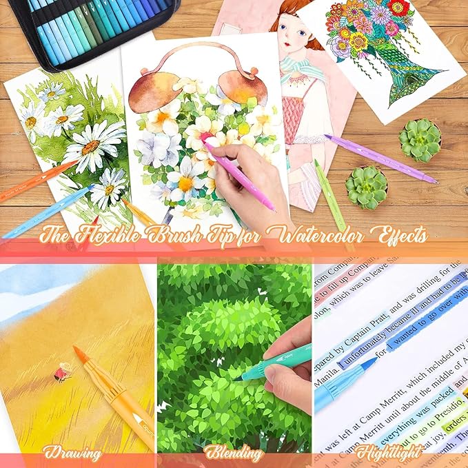 Soucolor Art Supplies for Adults Kids, 72 Colors Dual Tip Brush Fine Tip Markers, Art Kit Drawing Set with Art Case Coloring Set, Art Set for Kids, Kids Art Supplies for School, Gifts for Girls & Boys-DeskLoop Office