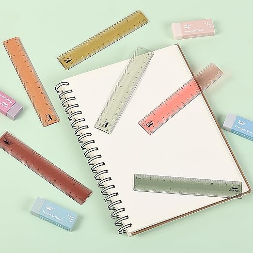 Mr. Pen- Ruler, 6 Inch, 6 Pack, Vintage Colors, Rulers for School, Clear Plastic Ruler, Back to School Supplies