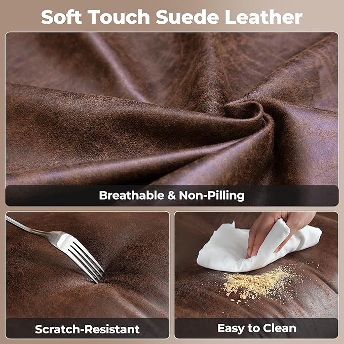 ovios Home Office Chair, Mid-Century Modern Faux PU Leather Chairs with Lumbar Support Comfy Thick Cushion, High Back Ergonomic Swivel Rolling Executive Armchair (Dark Brown, Suede Leather)-DeskLoop Office