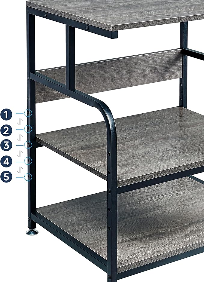 Large Printer Stand Table 23.6 x18.9 x 30 Inches with Height Adjustable Storage Shelf, 3 Tier Rolling Printer Cart with Wheels for Home Office, Gray-DeskLoop Office