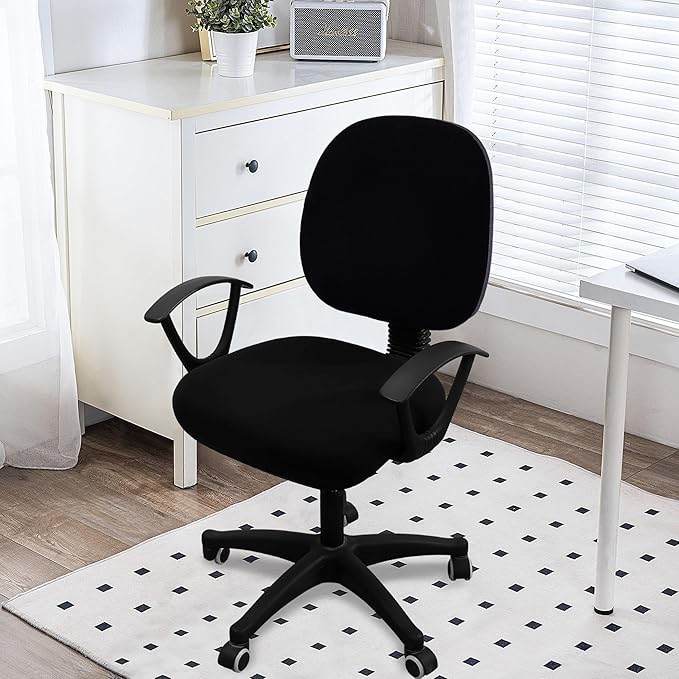 Smiry Printed Office Computer Chair Seat Covers, Stretch Fit Universal Desk Rotating Chair Cover Washable Removable Seat Cushion Protectors - Black-DeskLoop Office