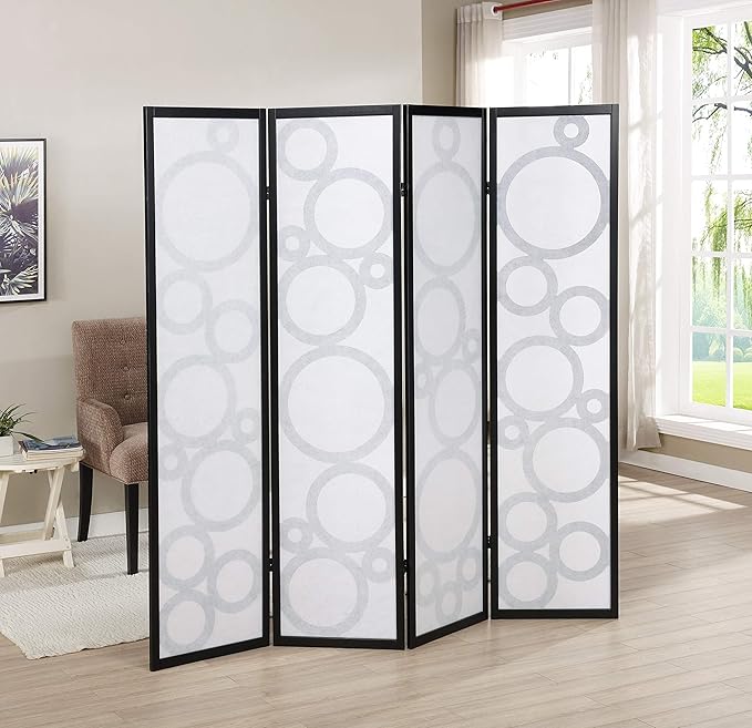 NicBex Room Divider 4 Panel Room Dividers with Circle Pattern Partition Room Dividers and Folding Privacy Screens Wall Divider for Home, Office, Room Separation,70" W x 1" D x 70" H, White+Black-DeskLoop Office