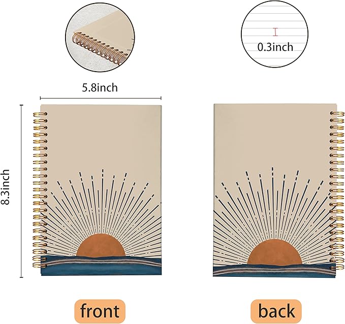 VNWEK Boho Notebook,Hardcover Spiral Notebooks 5.5×8.3 Inch,Aesthetic Notebook,Boho JournalGifts For Woman Man-DeskLoop Office