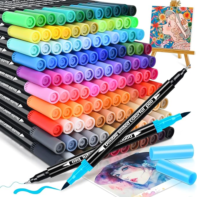 120 Colors Dual Markers Brush Pens, Art Markers Colored Pens for Adult Coloring Books, Brush and Fine Point Dual Tip Artist Colored Marker Set for Drawing Adult Coloring Hand Lettering-DeskLoop Office