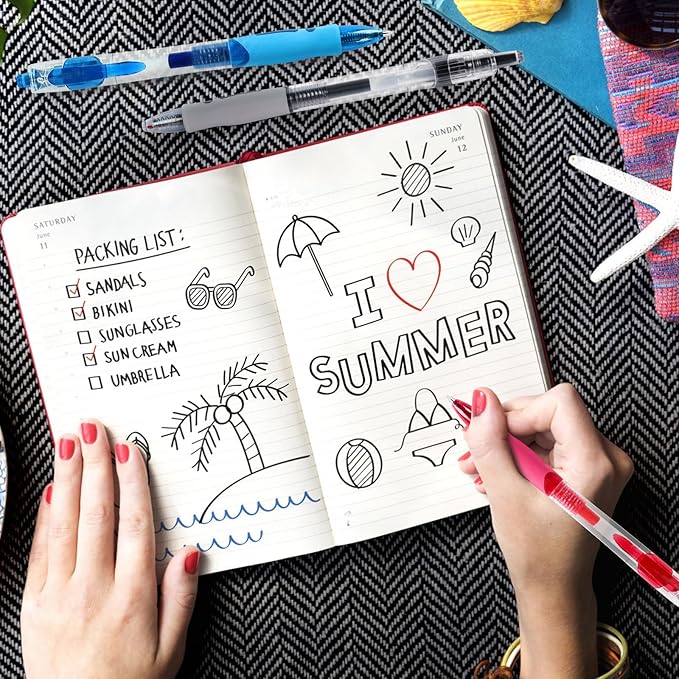 Innertone Black/Red/Blue Gel Pens, 12 Pcs Retractable Fine Point 0.7mm, with 5 Pen Refills,Red/Black/Blue Pen, with Quick-Drying Ink, Suitable for Women, Men, Journal, School, Office-DeskLoop Office