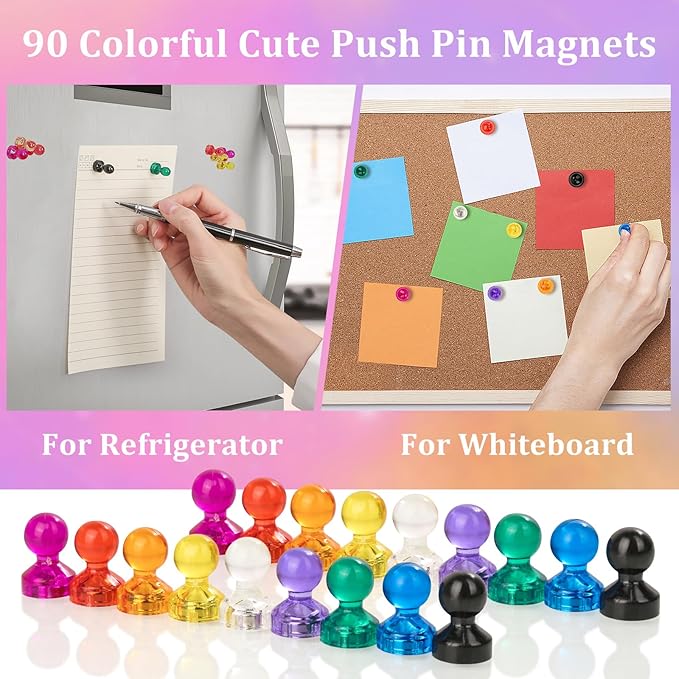 90 PCS Colorful Strong Magnetic Push Pin Magnets, 9 Assorted Color Magnetic Push Pin Magnets for Office, Classroom, Kitchen Home and School, Map Magnets, Whiteboard Magnets-DeskLoop Office